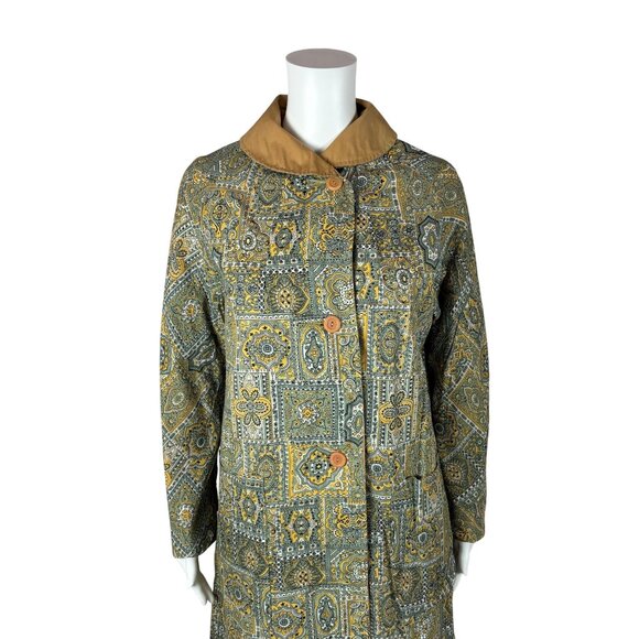 Vintage 70s Reversible Coat Women's Medium Paisley Print Gray Tan Trench - Picture 15 of 16